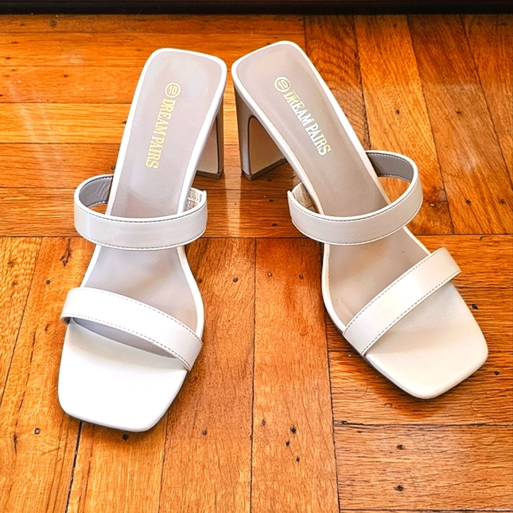 NWT Dream Pairs Women's Nude Square Open Toe Double Band High Block Heels - Picture 8 of 12